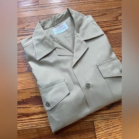 Vintage 1960s Creighton khaki short sleeve military, Dress shirt Sz M 15-15 1/2 - Picture 2 of 4